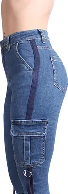 Produktbild von topschuhe24 2854 Damen Cargohose High Waist , Farbe:Blau, Größe:34 EU