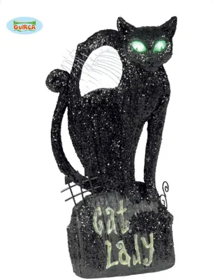 Produktbild von Katze mit leuchtenden Augen Halloween Deko ca. 30 cm