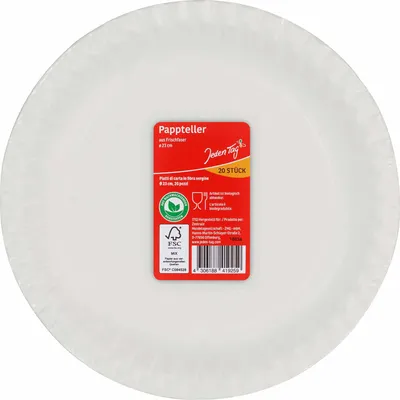 Produktbild von Jeden Tag Pappteller 23cm weiss (20Stk) + usy Block