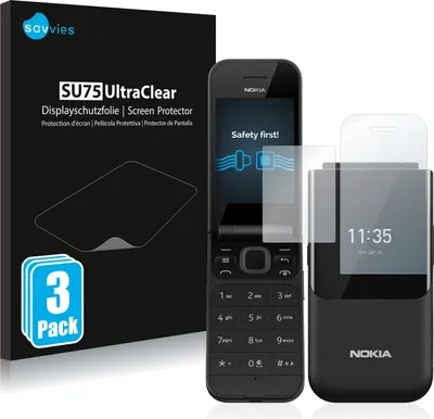 A product shot featuring a box of screen protectors and a Nokia flip phone.