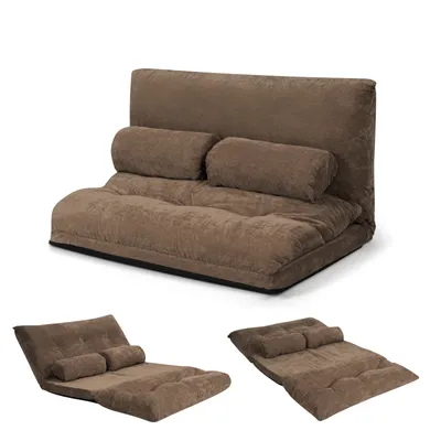 Produktbild von GOPLUS Bodensofa mit Schlaffunktion, 3 in 1 Sofabett mit Kissen & verstellbare Rückenlehne, Klappsofa Schlafsofa Schlafsessel für Wohnzimmer & Gästezimmer (Braun,178 x 98 x 18 cm)