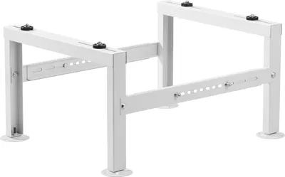 A white metal stand for an air conditioning unit.