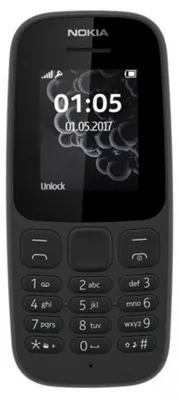 Produktbild von Nokia 105, Balken, Dual-SIM, 4,5 cm (1.77"), 120 x 160 Pixel, 800 mAh, Schwarz