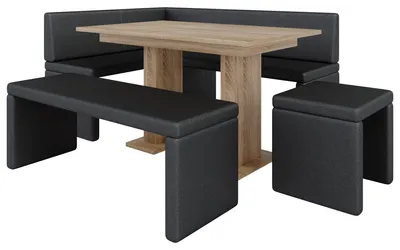 Obrázek produktu pro Rohová lavice AKIKO METAL se stolem a lavicemi 168x128 vpravo - Rohová lavicová skupina pro vaši jídelnu, moderní kuchyni, posezení, jídelní kout. Ideální do kuchyně, kanceláře a recepce