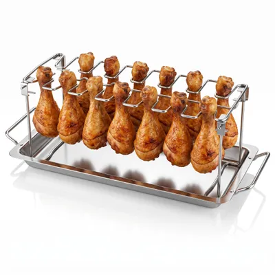 Produktbild von Hähnchenschenkelhalter für Grill & Backofen, 14 Keulen, Edelstahl, Auffangschale