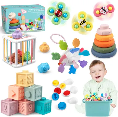 Image de Jouets Montessori pour bébés - 18 mois - 3 ans - 1 jouet de motricité - Jouet sensoriel - Tour d'empilement - Ventouse - Jouet