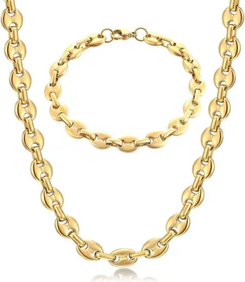 Produktbild von AFSTALR Halskette Edelstahl Kaffeebohne Armband Set Herren Silber Gold Schwarz