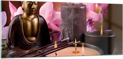 Produktbild von Bilder auf glas - Buddha Kerzen Religion - 100x40cm - Glasbilder - Wandbilder - Kunstdruck - zum Aufhängen bereit - Wanddekoration aus Glas - Glas Bilder - Wandbild auf Glas - GAB100x40-2631