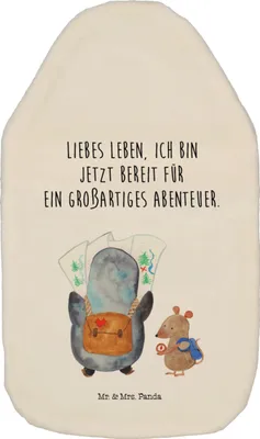 Produktbild von Mr. & Mrs. Panda Wärmekissen Pinguin & Maus Wanderer - Weiß - Geschenk, Wärmflasche, Wandern, Wärmflaschen mit Bezug, Wärmeflasche, Roadtrip, warmwasserbeutel, Abenteuer