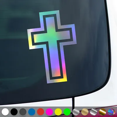 Produktbild von PantherPixel Kreuz Aufkleber Christentum Kirche Jesus Christus Sticker Auto Geschenkidee Farbe Oilslick-Hologramm