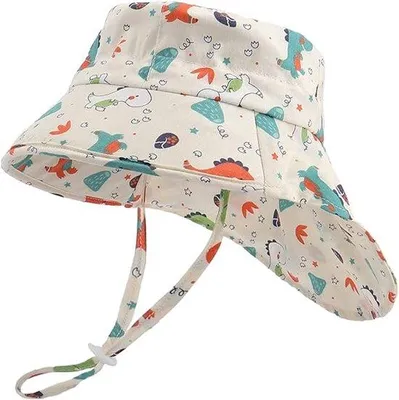 Produktbild von Kinder Sonnenhut Anti-UV Katoen Strandhut Verstelbarer Hut für Jungen und Mädchen Breitrandige Sonnenhüte für Kinder zum Schwimmen (48cm)