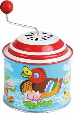 Produktbild von Lena 52761 Musikdrehdose Kleine Enten, Musikdose ca. 10,5 x 7,5 cm, Blechdrehdose mit Melodie, Drehdose aus Metall, Drehorgel für Kinder ab 18 Monaten