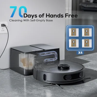 Image de Aspirateur robot D65S MAX : station d'auto-vidage fonctionnant pendant 70 jours, puissance d'aspiration de 6000 Pa, autonomie de 220 minutes, capacité à franchir des obstacles de 2 cm, station d'aspiration avec une puissance de 17 kPa