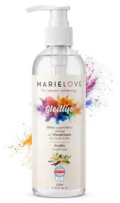 Produktbild von Marielove Gleitlife Vanille Gleitgel auf Wasserbasis für Sie und Ihn–mit Vanilleduft & -geschmack, Hyaluronsäure, geeignet für Massagen, Analsex & Silikon-Toys, vegan, 250 ml