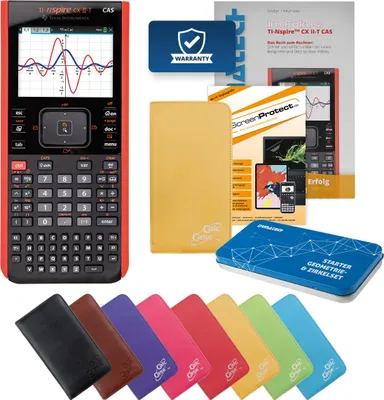 Produktbild von TI-Nspire CX II-T CAS Taschenrechner mit Tasche gelb, Folie, Fachbuch & Zirkel Set