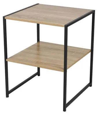 Image de Table de chevet 2 niveaux - Métal noir et bois - Style industriel