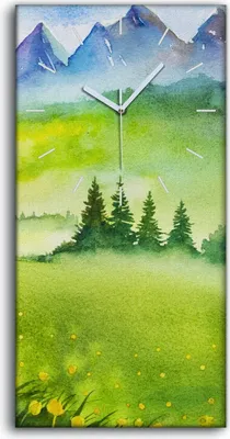 Produktbild von Küchenuhr Bürouhr Leinwand Uhr Quarz 30x60 Blume Bäume Wiesen Berge Landschafts - weiße Hände