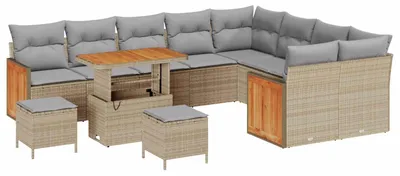 Immagine prodotto di Set divano da giardino vidaXL con cuscini, 12 pezzi, beige e grigio chiaro