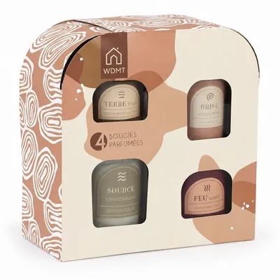 Imagen del producto de Set de regalo de velas aromáticas (4 unidades) – 4 fragancias en recipientes de vidrio – 21 horas de duración de la vela – Ideal para regalo y decoración del hogar