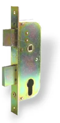 Productafbeelding van Stalen slot met zinkcoating voor ijzeren deuren en poorten, met 2 sluitpunten, model WELKA 06130000