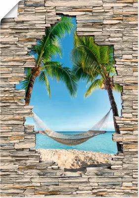 Produktbild von ARTland Poster Palmenstrand Karibik Hängematte Stein Größe: 70x100 cm