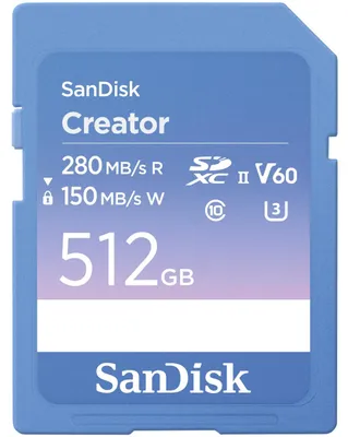 Produktbild von SanDisk Creator, 512 GB, SDXC, Klasse 10, UHS-II, 280 MB/s, 150 MB/s