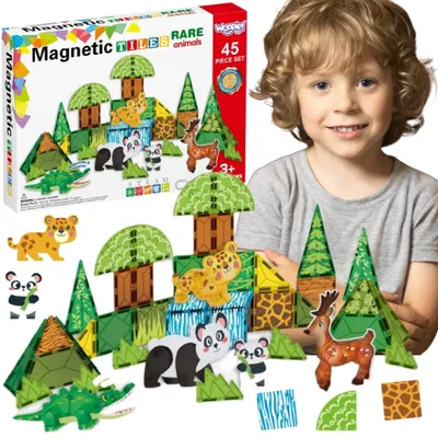 Obrázok produktu pre WOOPIE Magnetické stavebné kocky 3D – vzdelávacia súprava, vzácne zvieratá, 45 prvkov.
