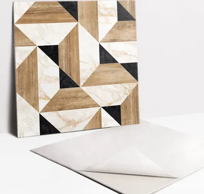 Obrázok produktu pre Samolepiace vinyleové dlaždice - Nálepky na Stenu - Podlahu - Sada 9 Kusov - 30x30 cm - Mramor a dřevo