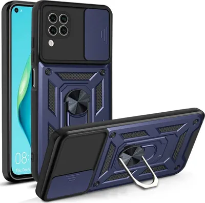 Produktbild von Huawei P40 Lite Hülle mit 360° Drehbarer Magnetische Ring Ständer Halter Dia Kameraschutz TPU Bumper Silikon Schutzhülle für Huawei P40 Lite Blau