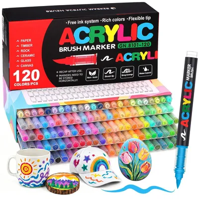 Obrázek produktu pro Acrylové barvy fixy 120 kusů - Voděodolné markery - Špičky štětců - Malířské potřeby