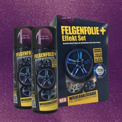 Produktbild von mibenco Felgenfolie + Effekt Set 2×400 ml Frozen Red Metallic – Sprühfolie