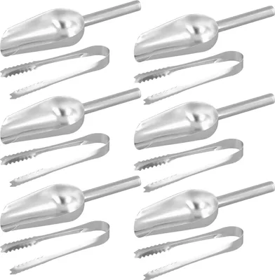 Produktbild von Set von 12 Edelstahl-Eisschaufeln und Zangen - 12 Stück - Silber - Edelstahl