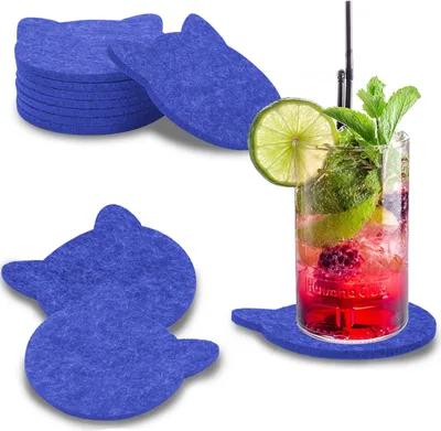 Produktbild von wortek Filz Untersetzer - Deko Tischset I Filzdeckel für Getränke, Tassen, Bar & Tisch, 8er Set I 10cm I Blau, Katzenform