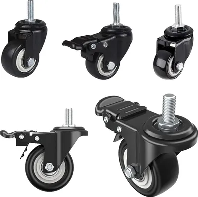 Immagine prodotto di 4 ruote per mobili da 50 mm, vite M8 x 25 mm, ruote piroettanti silenziose 2 con freno fino a 70 kg (per ruota), rotazione di 360 gradi, ruote in gomma per il trasporto ruote/ruote per elettrodomestici e mobili