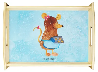 Produktbild von Mr. & Mrs. Panda sofatablett Maus Kekse - Eisblau - Geschenk, Weihnachtsbäckerei, Sofa Tablett, Serviertablett, Winter, Frühstückstablett, holz, Weihnachten, Holztablett