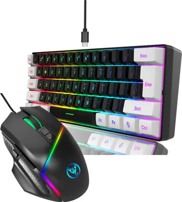 Produktbild von Kabelgebundenes Tastatur-Maus-Set, 61 Tasten, bunte Membrantastatur mit Hintergrundbeleuchtung, 12800 hohe Bewegungsgeschwindigkeit, bunte Gaming-Maus, kabelgebundene Tastatur und Maus-Kombination
