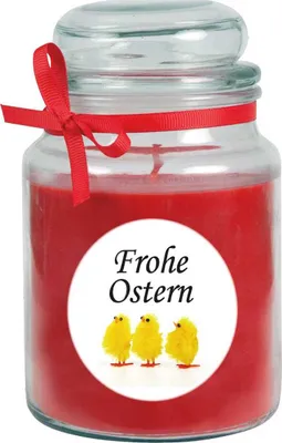 Obrázek produktu pro Vonná svíčka jako velikonoční dárek (vůně růže), design: kuřátko - svíčka jako velikonoční dekorace - 500 g. Vosk s dobou hoření cca 110 hodin