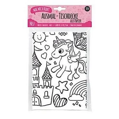 Produktbild von Papier-Tischdecke zum Ausmalen, Motiv Fantasiewelt, bemalbare Tischdecke Einhorn, Deko Kindergeburtstag, Ausmalen Mädchen, Mal Mich Bunt