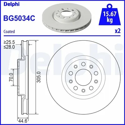 Immagine prodotto di 2x disco freno DELPHI BG5034C per ALFA ROMEO GIULIA (952_) 44 6mm 305mm
