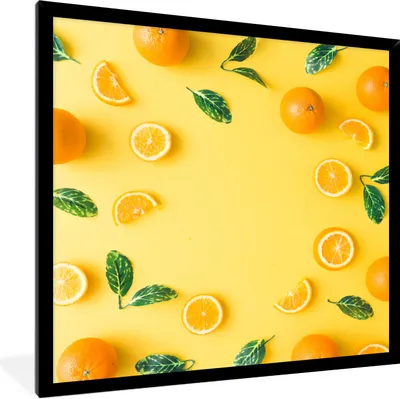Produktbild von MuchoWow® Gerahmtes Poster Orange - Obst - Gelb 40x40 cm - Poster mit Schwarzem Bilderrahmen Wandposter Rahmen Foto Bilder - Mit Rahmen - Wanddekoration Schlafzimmer