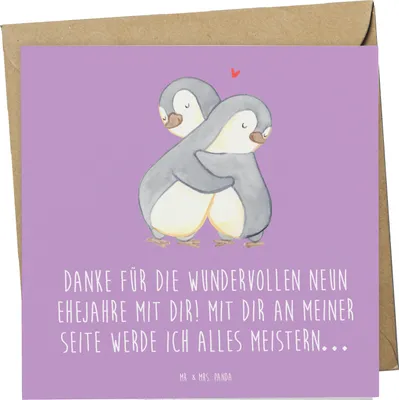 Produktbild von Mr. & Mrs. Panda Klappkarte 9. Hochzeitstag Keramikhochzeit - Lavendeltraum - Geschenk, Jubiläum, Meilenstein, Glückwunschkarte, Grußkarte, besondere Verbindung, Heiraten