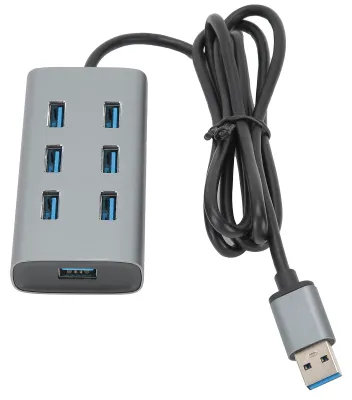 Image de Hub USB 3.0 à 7 ports, adaptateur 5 Gbps, station portable en alliage d'aluminium pour PC et ordinateur portable