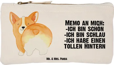Produktbild von Mr. & Mrs. Panda Federtasche Corgi Po Größe S Klein - Weiß - Geschenk, Pouch, Kulturtasche, Spruch, Corgie, Achtsamkeit, Hund, kosmetiktäschchen, Schlampermäppchen