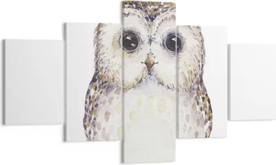 Produktbild von Bild auf Leinwand - Leinwandbild - 5 Teile - Eule Waldkauz Grafik - 125x70cm - Wand Bild - Wanddeko - Wandbilder - Leinwanddruck - Bilder - Wanddekoration - Leinwand bilder - Wandbild - EA125x70-4229