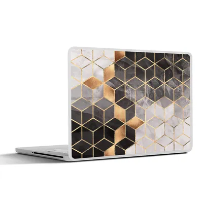 Produktbild von MuchoWow® Laptop Aufkleber Sticker Cover Abstrakt - Würfel - Gold - Muster - Schwarz - Weiß 30x21 cm - Sticker für Laptop - Selbstklebend