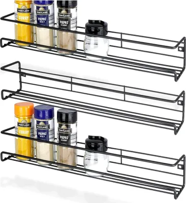 Produktbild von Vilde | Gewürzregale - Schwarz - 3 Stück - Metall - 40 × 6,5 × 6,5 cm - Küchenorganisation