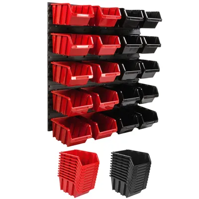 Obrázek produktu pro Úložný systém Nástěnná police 772 x 780 mm | 20 ks. Box | Stohovací boxy Hromadný regál Otevřené úložné boxy | Extra silné stěnové panely | Dílenský regál Rozšiřitelný | Dílenský regál Dílenský nástěnný regál Bezšroubový regál