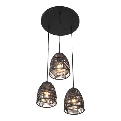 Produktbild von Hängeleuchte ‘Andover’ 3 x E14 höhenverstellbar Metall und Rattan 131 cm Schwarz