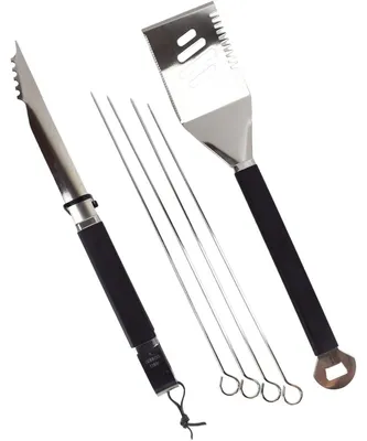 Produktbild von Grillbesteck Set aus Metall mit Kunststoffgriffen und 4 Grillspießen