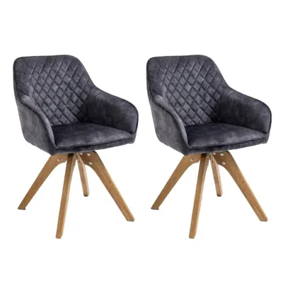 Zdjęcie produktu dla Krzesło do jadalni Casa Dolce VELINA z podłokietnikami, 60x60x85 cm, zestaw 2 sztuk, ciemnoszara tapicerka, obrót 180°, rama z litego drewna jesionowego
